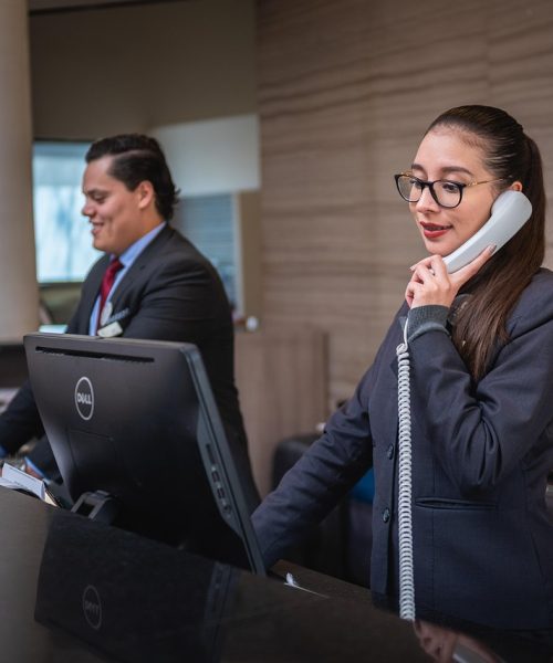receptionists, phone call, hotel, reception, woman, man, work, attention, lobby, employees, professional, company, assistance, hotel, hotel, hotel, hotel, hotel, reception